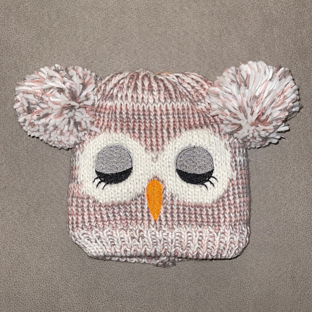 Pink Owl Pom Pom Knitted Hat